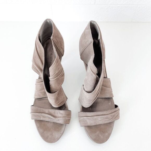 Nine West Womens Crisscrossing Vamp Straps Leather Heeled Sandal Khaki Size 8M - Picture 7 of 7